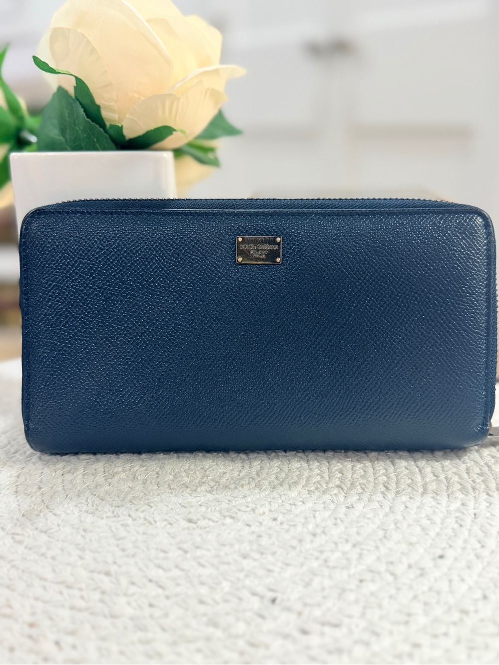 Dolce & Gabbana Zippy Continental Wallet in Blue Leather | PreLOVED